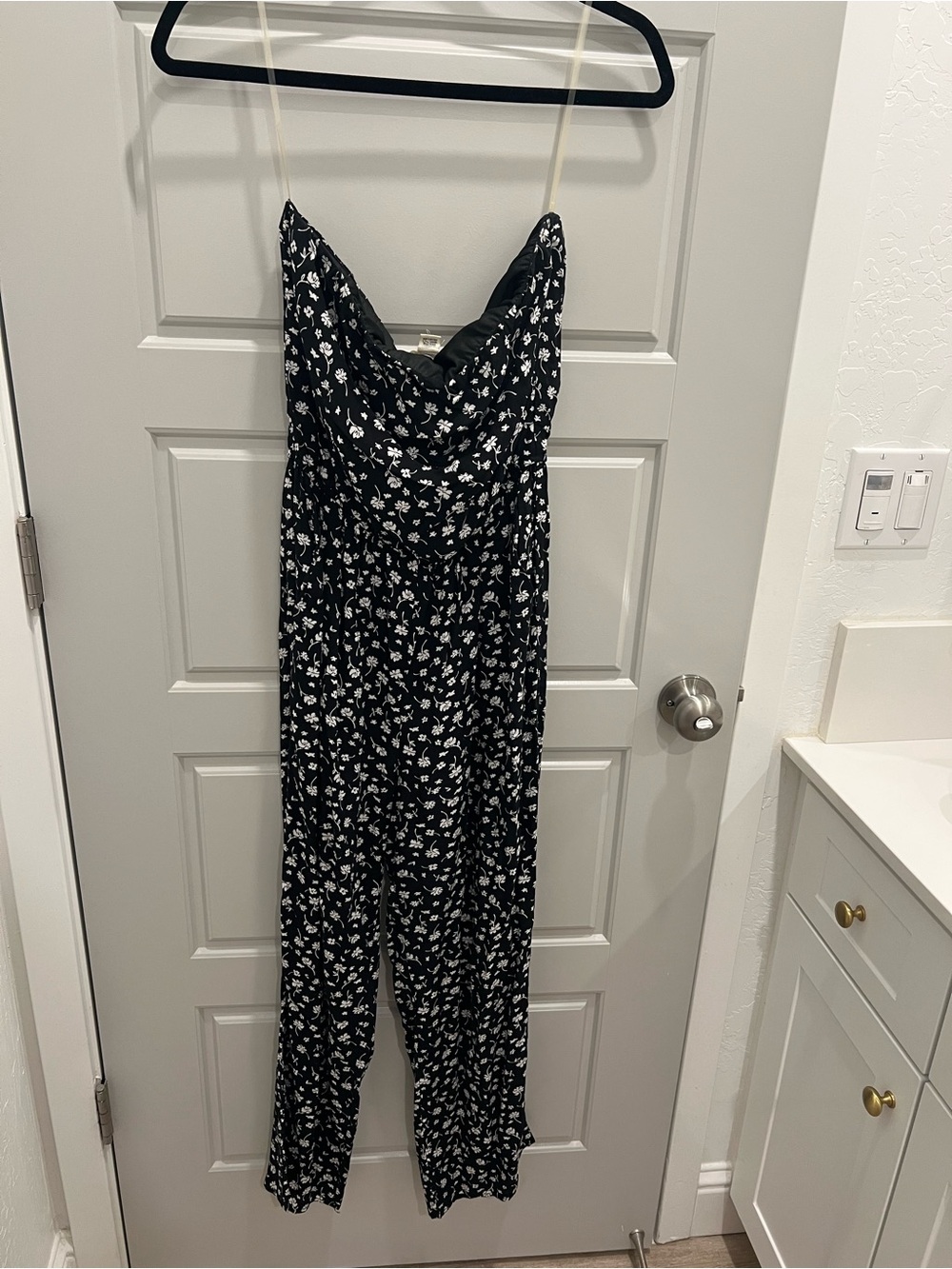Black Floral Strapless Jumpsuit